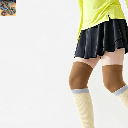 Plus Size Colorblock Ribbed Thigh High Compression Socks - Brown - EU35-40(US2-7) - image 6