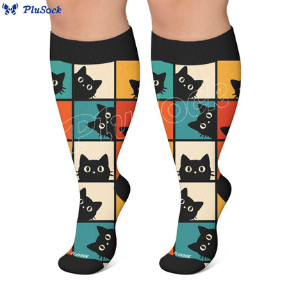 Plus Size Cartoon Black Cat Compression Socks - image 7