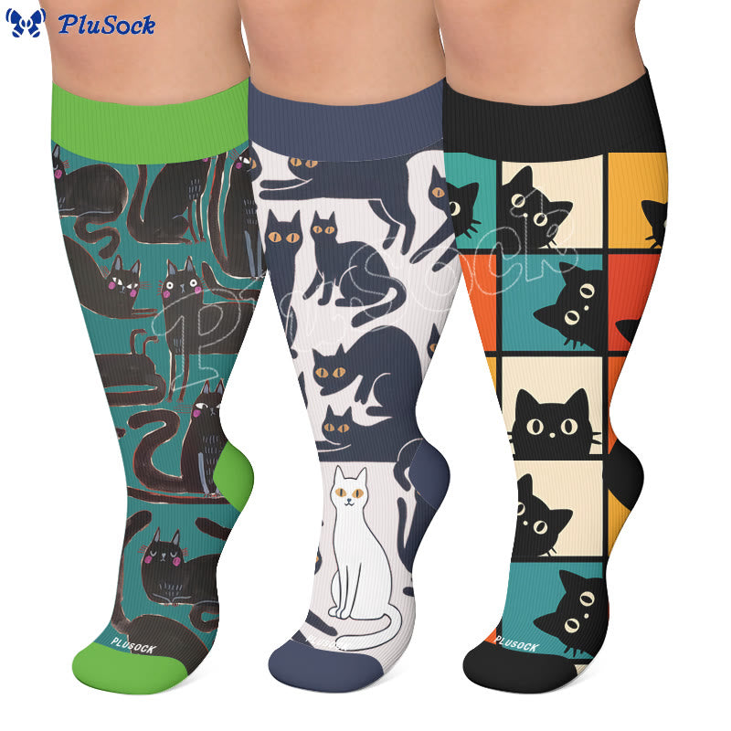 Plus Size Cartoon Black Cat Compression Socks - image 0