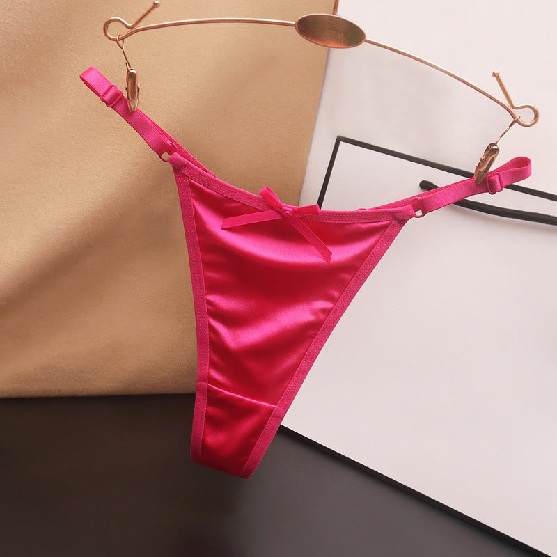 Silky Satin Bow Thong Panties(4 Packs) - Rose - L - image 11