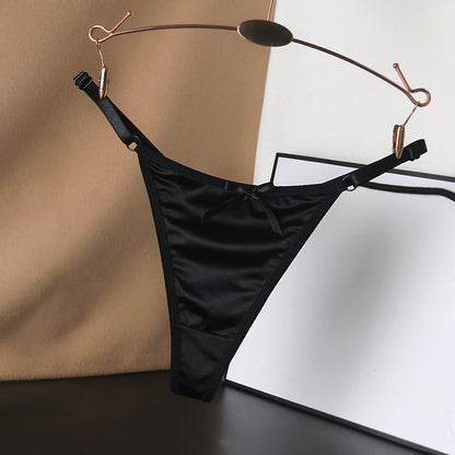 Silky Satin Bow Thong Panties(4 Packs) - Black - L - image 12