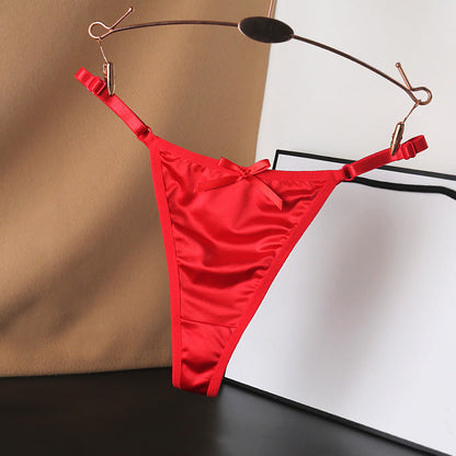 Silky Satin Bow Thong Panties(4 Packs) - Red - L - image 14