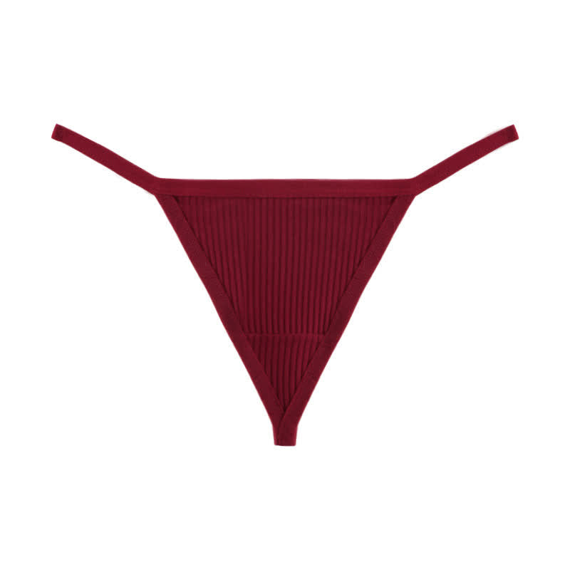 Ribbed Seamless Thong Panties(3 Packs) - Wine - XL - image 10
