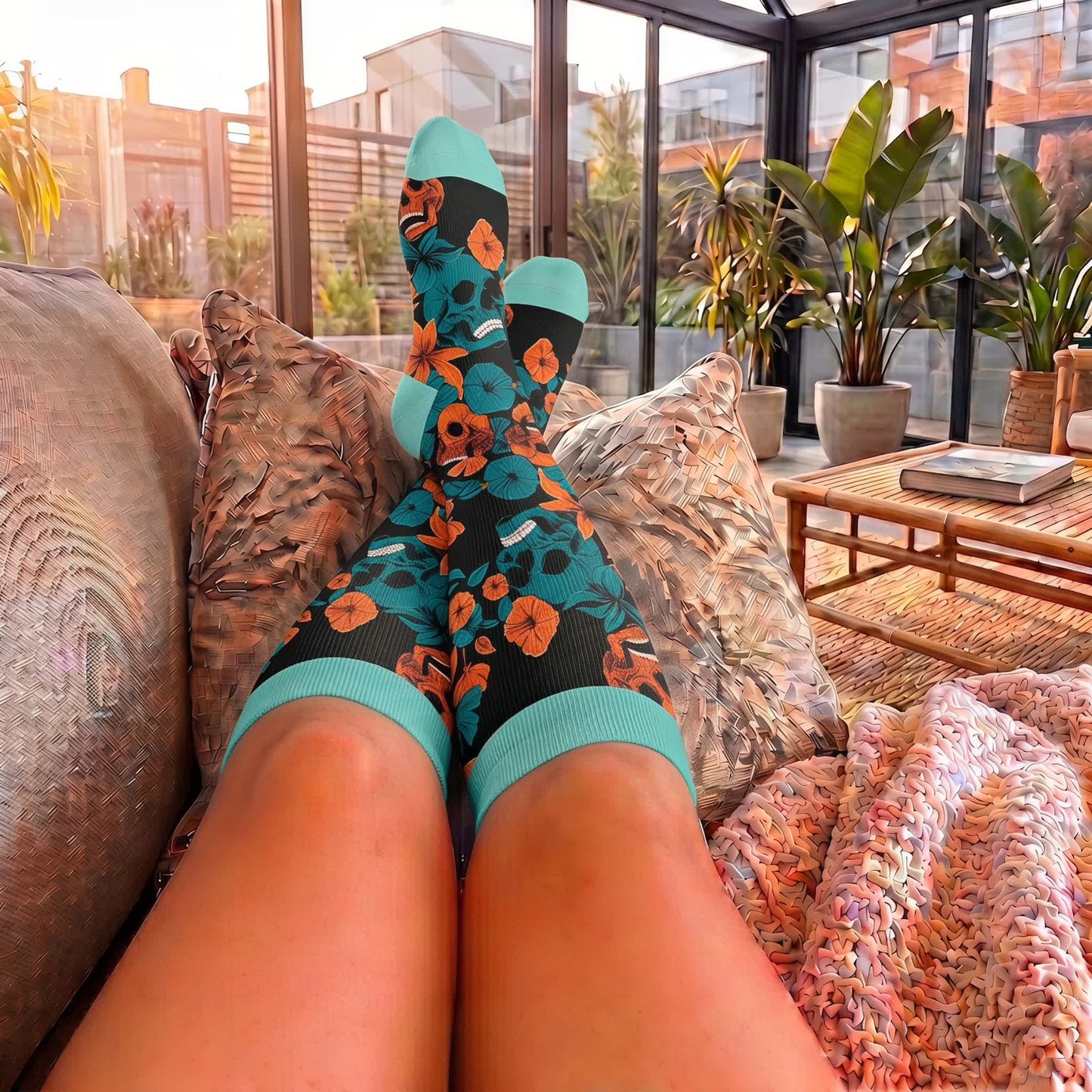 Plus Size Floral Skull Compression Socks - image 3