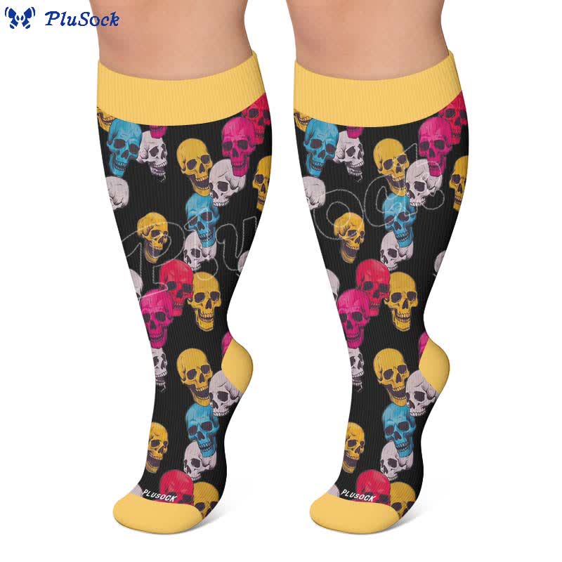 Plus Size Floral Skull Compression Socks - image 7