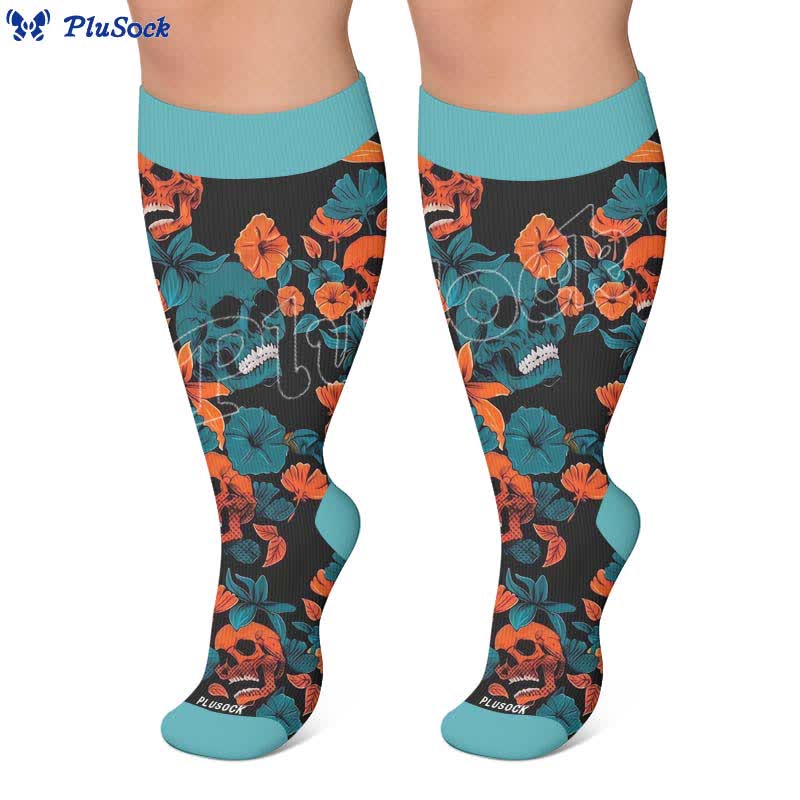 Plus Size Floral Skull Compression Socks - image 6