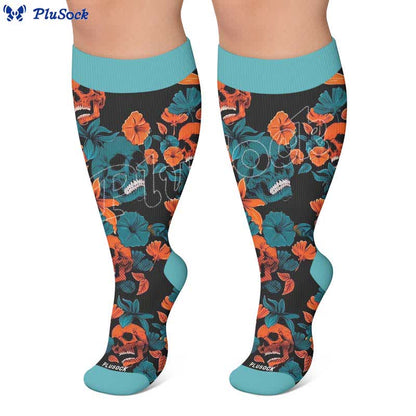 Plus Size Floral Skull Compression Socks - image 6
