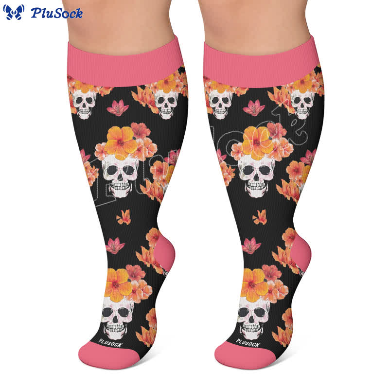 Plus Size Floral Skull Compression Socks - image 5
