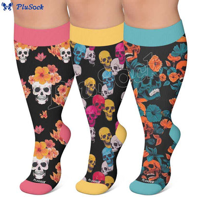 Plus Size Floral Skull Compression Socks - image 0