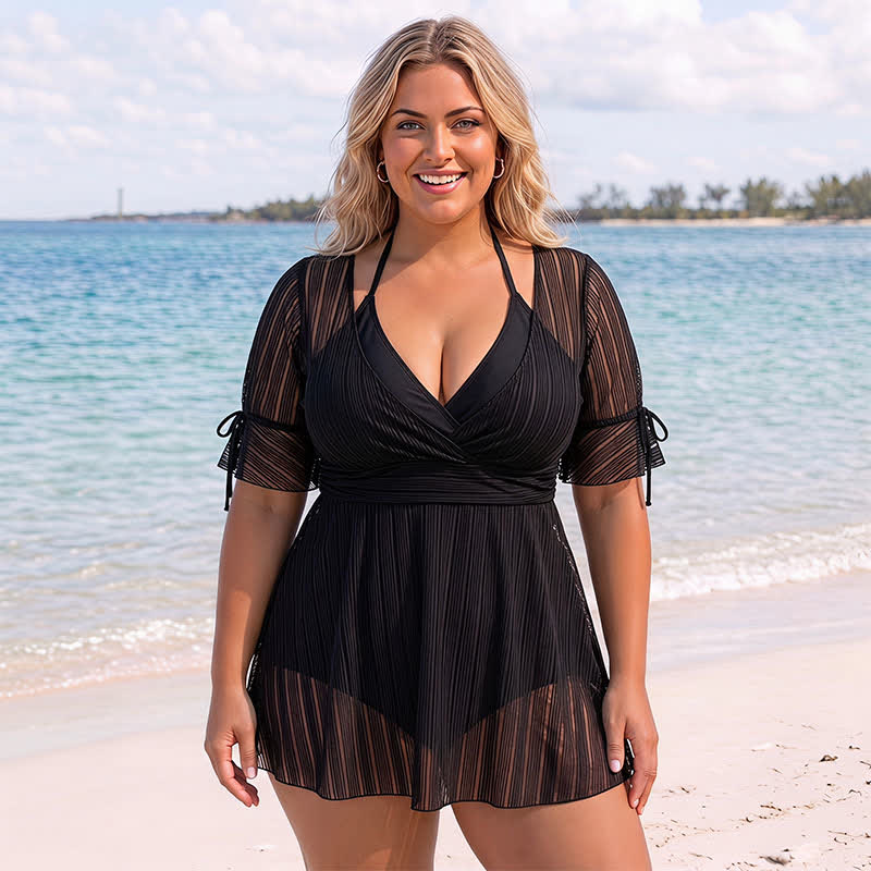 Black Sheer Wrap Swimwear - Black - 4XL - image 0