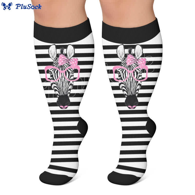 Plus Size Zebra Bow Stripe Compression Socks - image 5
