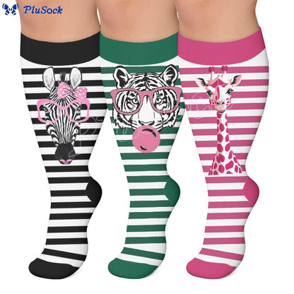 Plus Size Zebra Bow Stripe Compression Socks - image 0