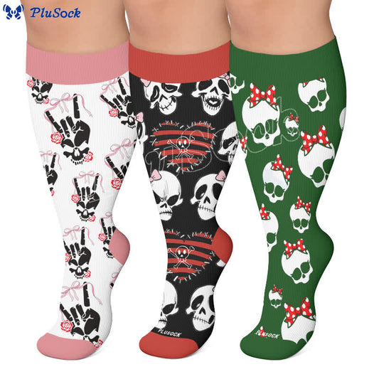 Plus Size Heart Bow Skull Compression Socks - image 0