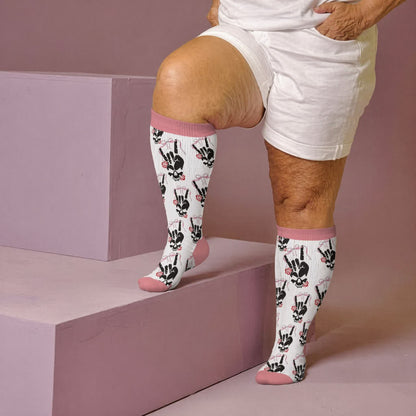 Plus Size Heart Bow Skull Compression Socks - Pink(1 Pair) - 4XL - image 1