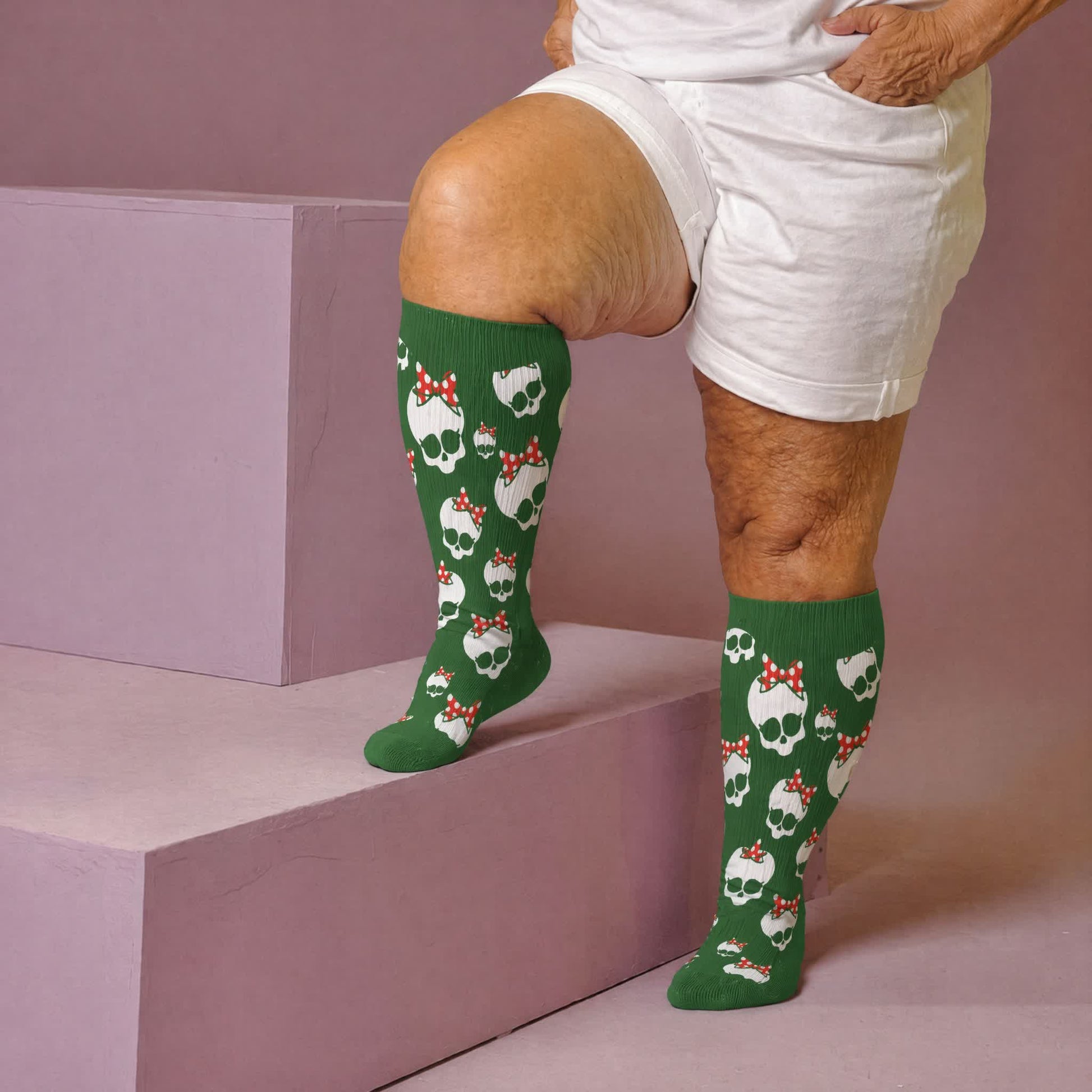 Plus Size Heart Bow Skull Compression Socks - Green(1 Pair) - 4XL - image 3