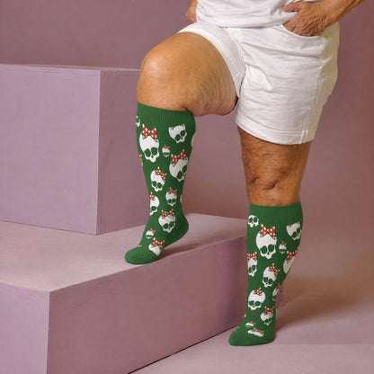 Plus Size Heart Bow Skull Compression Socks - Green(1 Pair) - 4XL - image 3