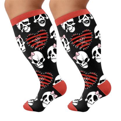 Plus Size Heart Bow Skull Compression Socks - image 9