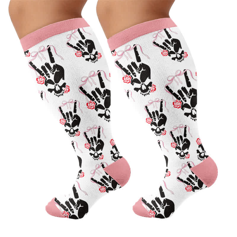 Plus Size Heart Bow Skull Compression Socks - image 8