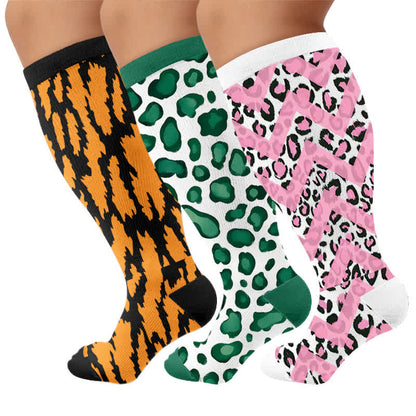 Plus Size Wild Leopard Compression Socks - Multicolor(3 Pairs) - 4XL - image 4