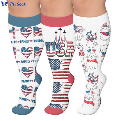 Plus Size Patriotic Heart Compression Socks - image 0