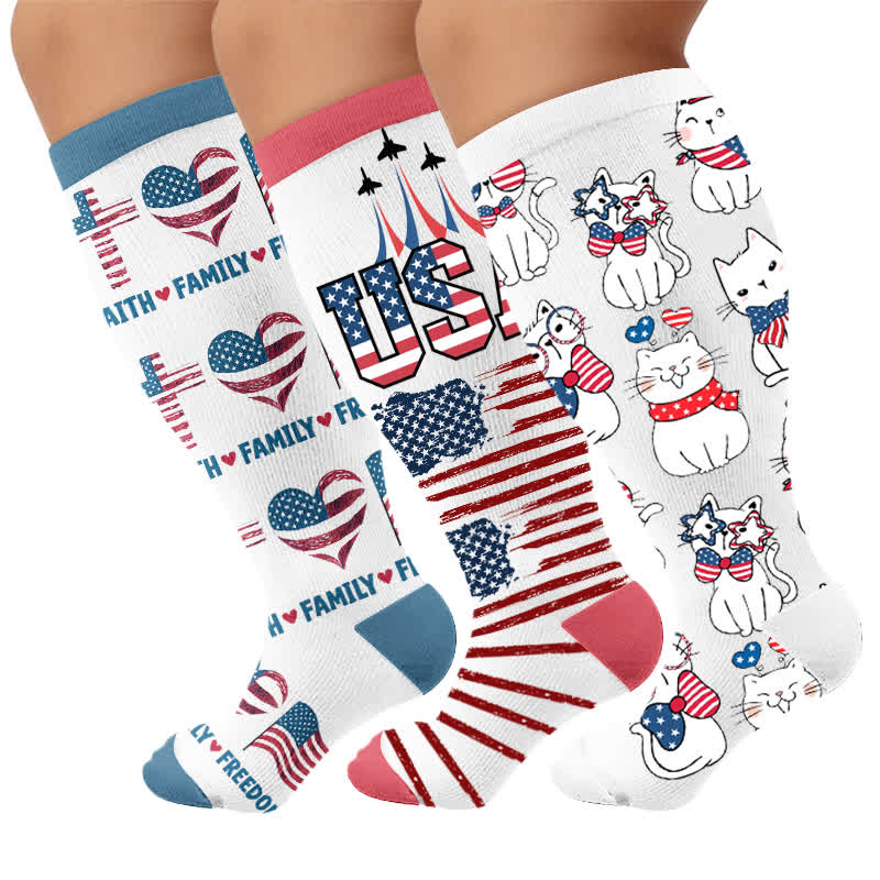 Plus Size Patriotic Heart Compression Socks - Multicolor(3 Pairs) - 4XL - image 4