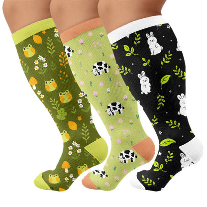 Plus Size Frog Cow Rabbit Compression Socks - Multicolor(3 Pairs) - 4XL - image 4
