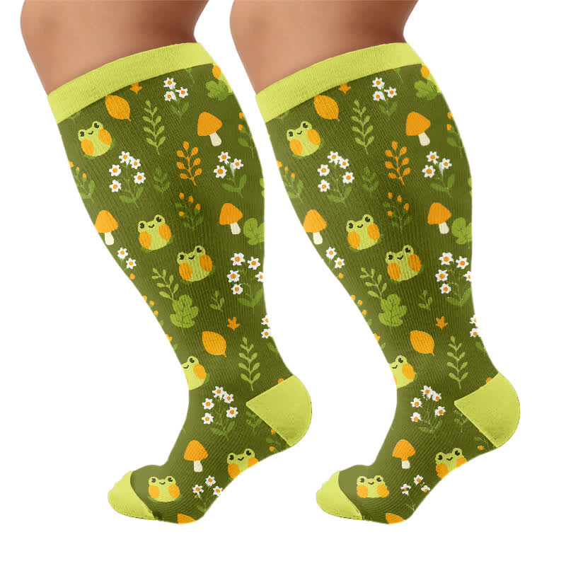 Plus Size Frog Cow Rabbit Compression Socks - Olive Green(1 Pair) - 4XL - image 8
