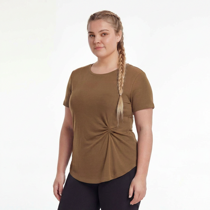Plus Size Ruched Side Tee - Brown - 4XL - image 0
