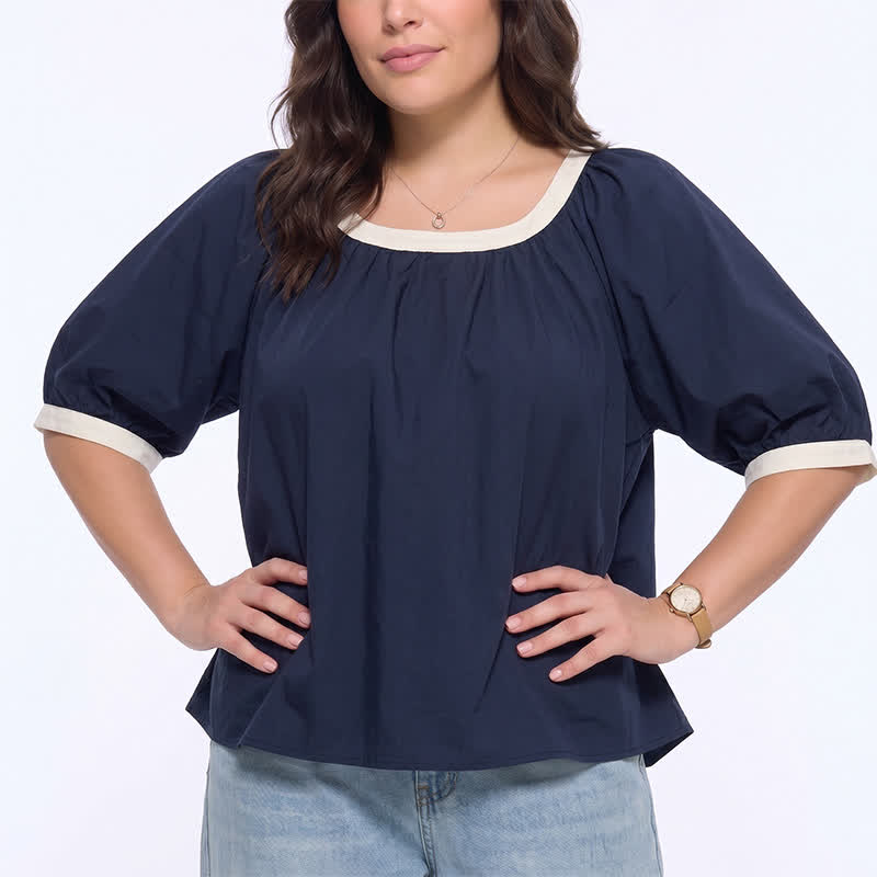 Contrast Trim Relaxed Everyday Blouse - image 7