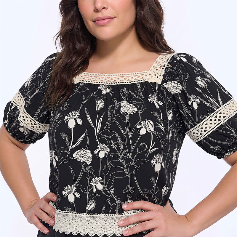 Vintage Floral Lace Square Neck Blouse - image 3