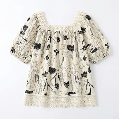 Vintage Floral Lace Square Neck Blouse - image 8