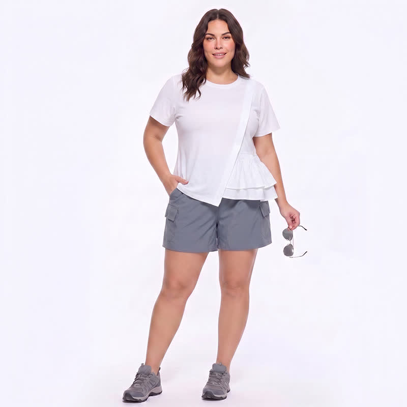 Asymmetrical Ruffle Hem Relaxed Short Sleeve Blouse - image 6