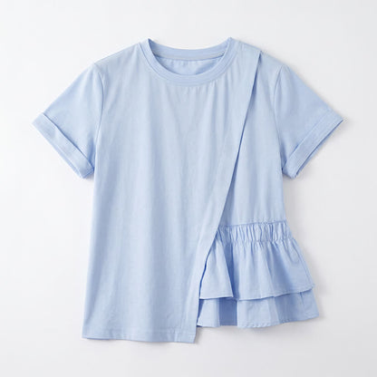 Asymmetrical Ruffle Hem Relaxed Short Sleeve Blouse - image 8