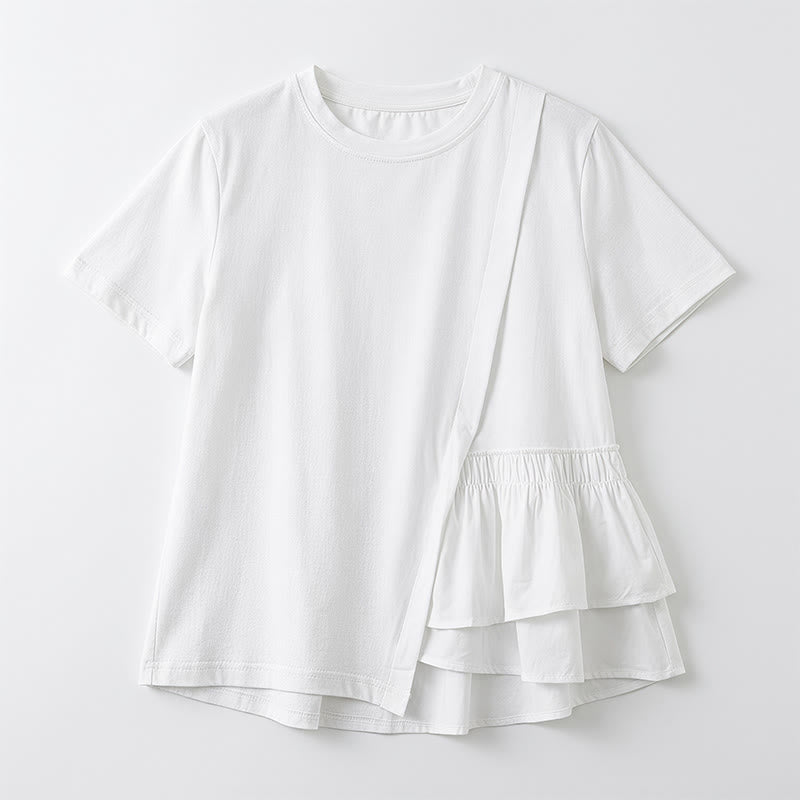 Asymmetrical Ruffle Hem Relaxed Short Sleeve Blouse - image 9