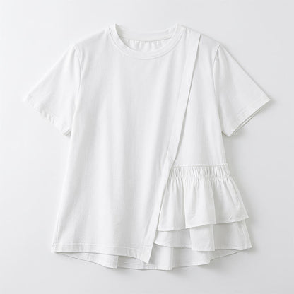Asymmetrical Ruffle Hem Relaxed Short Sleeve Blouse - image 9
