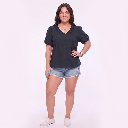 Ruffled V Neck Button Front Everyday Blouse - image 7