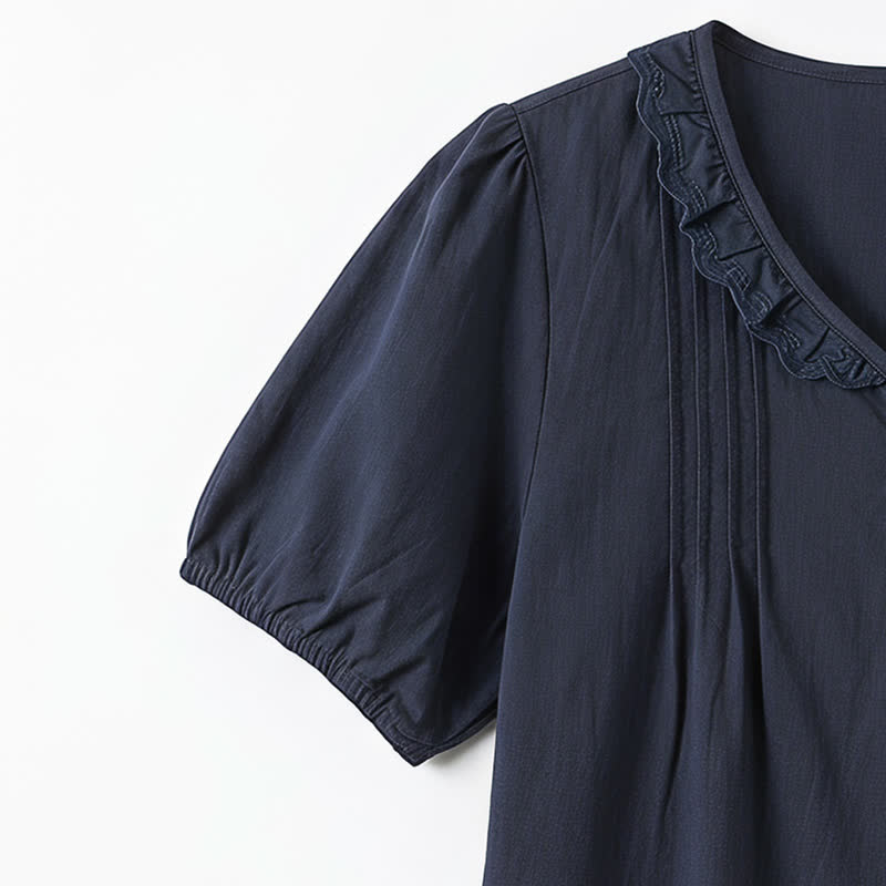 Ruffled V Neck Button Front Everyday Blouse - image 10