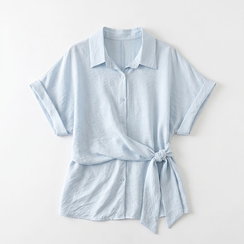 Breezy Tie Waist Collared Button Up Summer Blouse - image 12