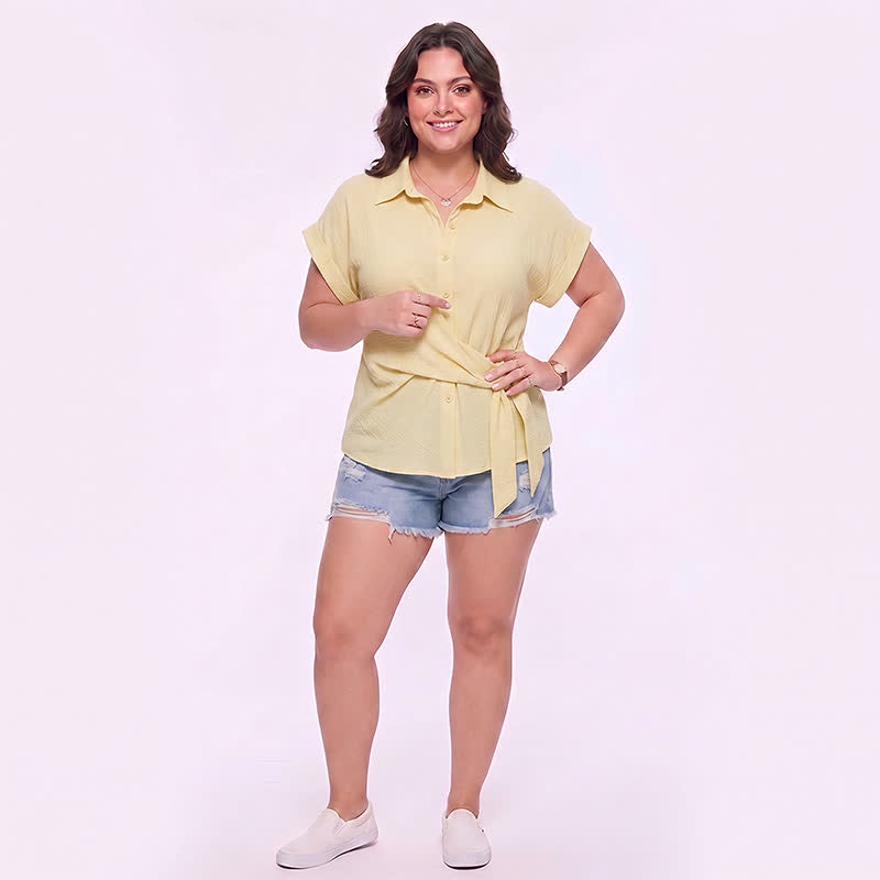 Breezy Tie Waist Collared Button Up Summer Blouse - image 2