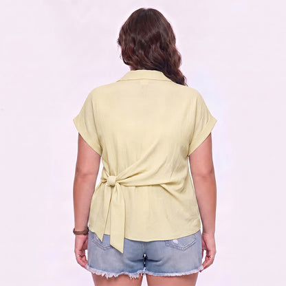 Breezy Tie Waist Collared Button Up Summer Blouse - image 1