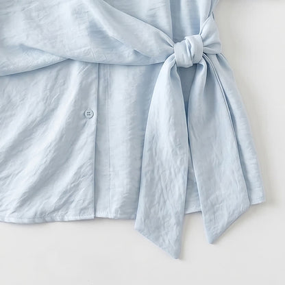 Breezy Tie Waist Collared Button Up Summer Blouse - image 16