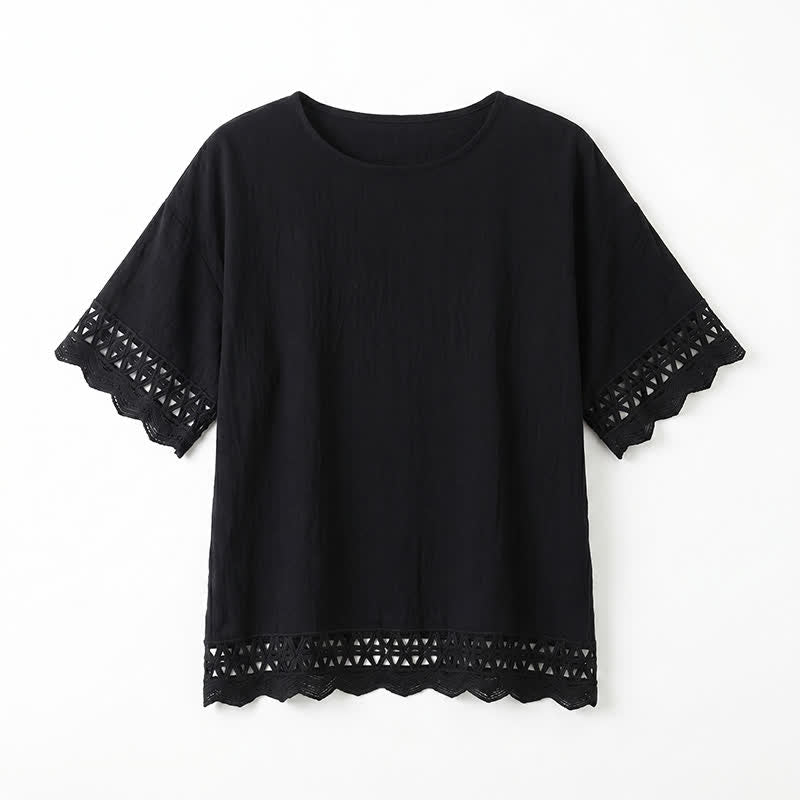 Plus Size Lace Trim Short Sleeve Blouse - image 9