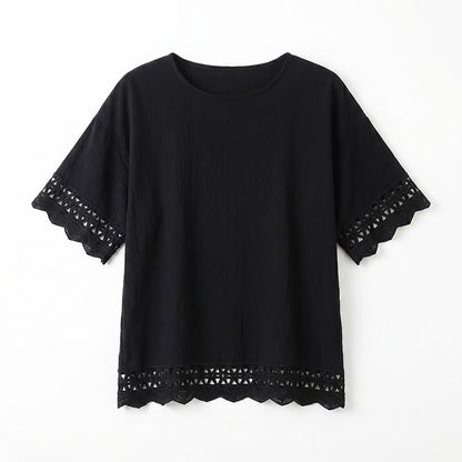 Plus Size Lace Trim Short Sleeve Blouse - image 9