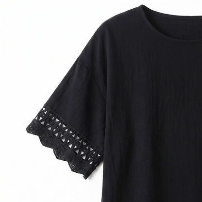 Plus Size Lace Trim Short Sleeve Blouse - image 10