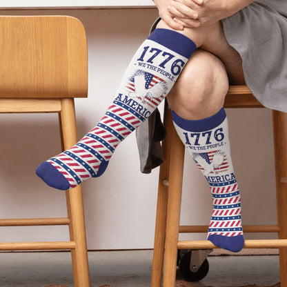 Plus Size Americana Star Stripe Compression Socks - Blue(1 Pair) - 4XL - image 3