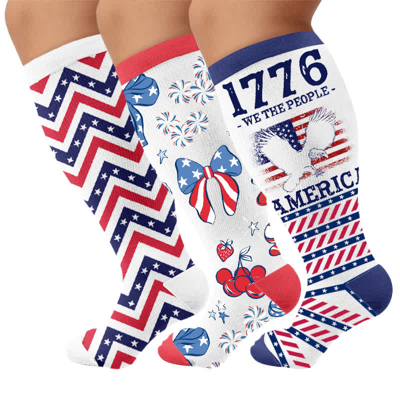 Plus Size Americana Star Stripe Compression Socks - Multicolor(3 Pairs) - 4XL - image 4