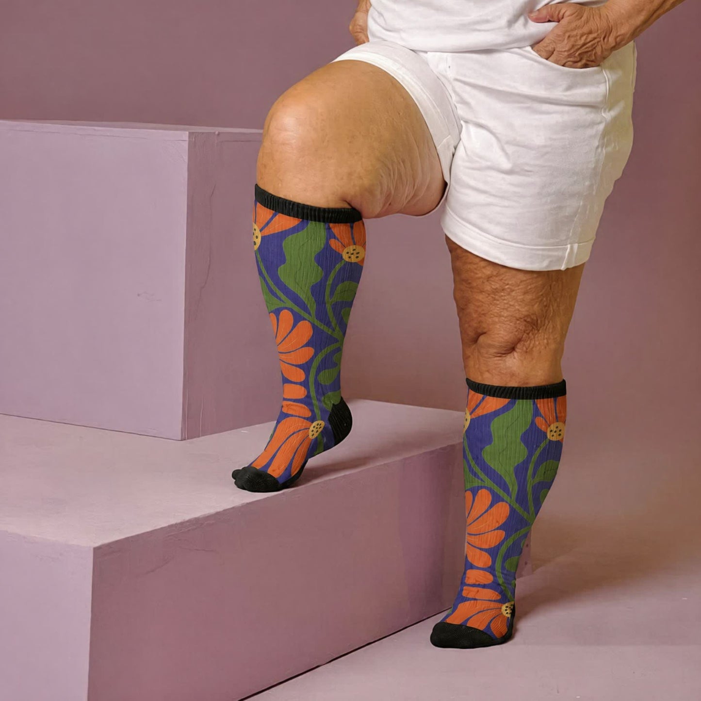Plus Size Blooming Flowers Compression Socks - Purple(1 Pair) - 4XL - image 1