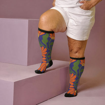 Plus Size Blooming Flowers Compression Socks - Purple(1 Pair) - 4XL - image 1