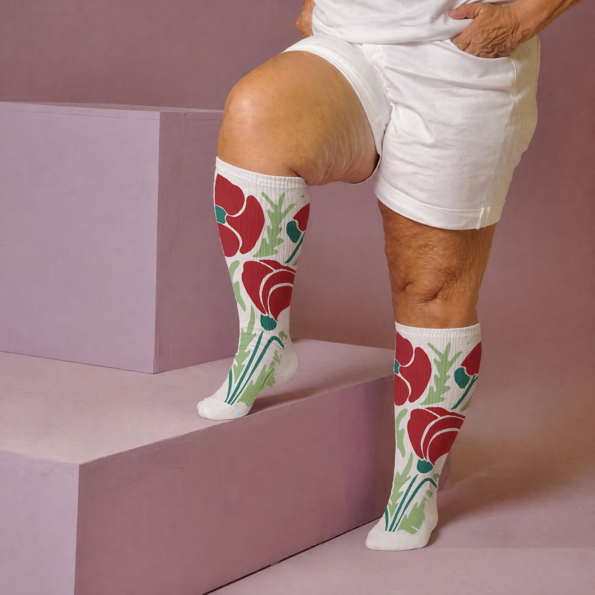 Plus Size Blooming Flowers Compression Socks - White(1 Pair) - 4XL - image 3