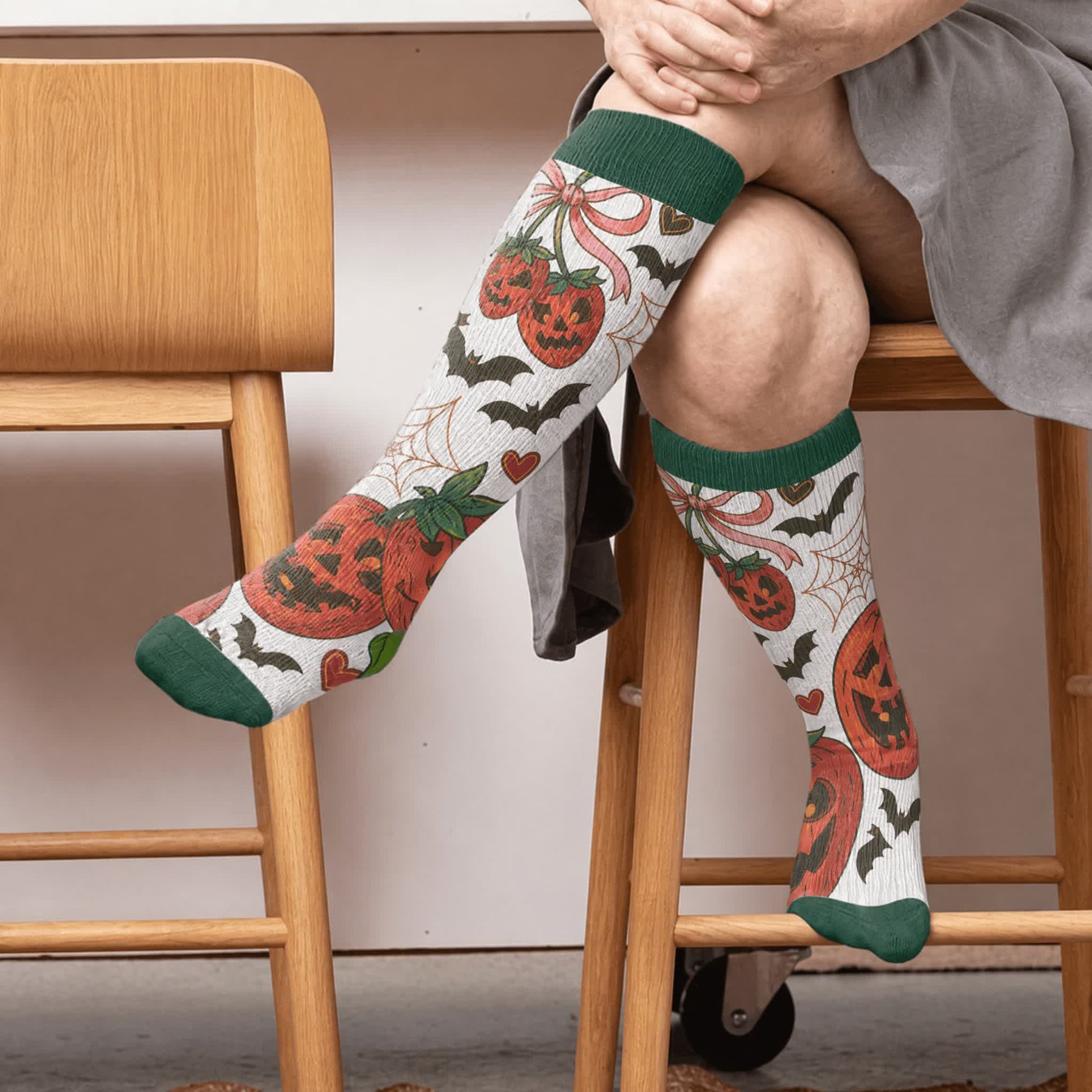 Plus Size Cherry Skull Compression Socks - Green(1 Pair) - 4XL(1 Pair) - image 2